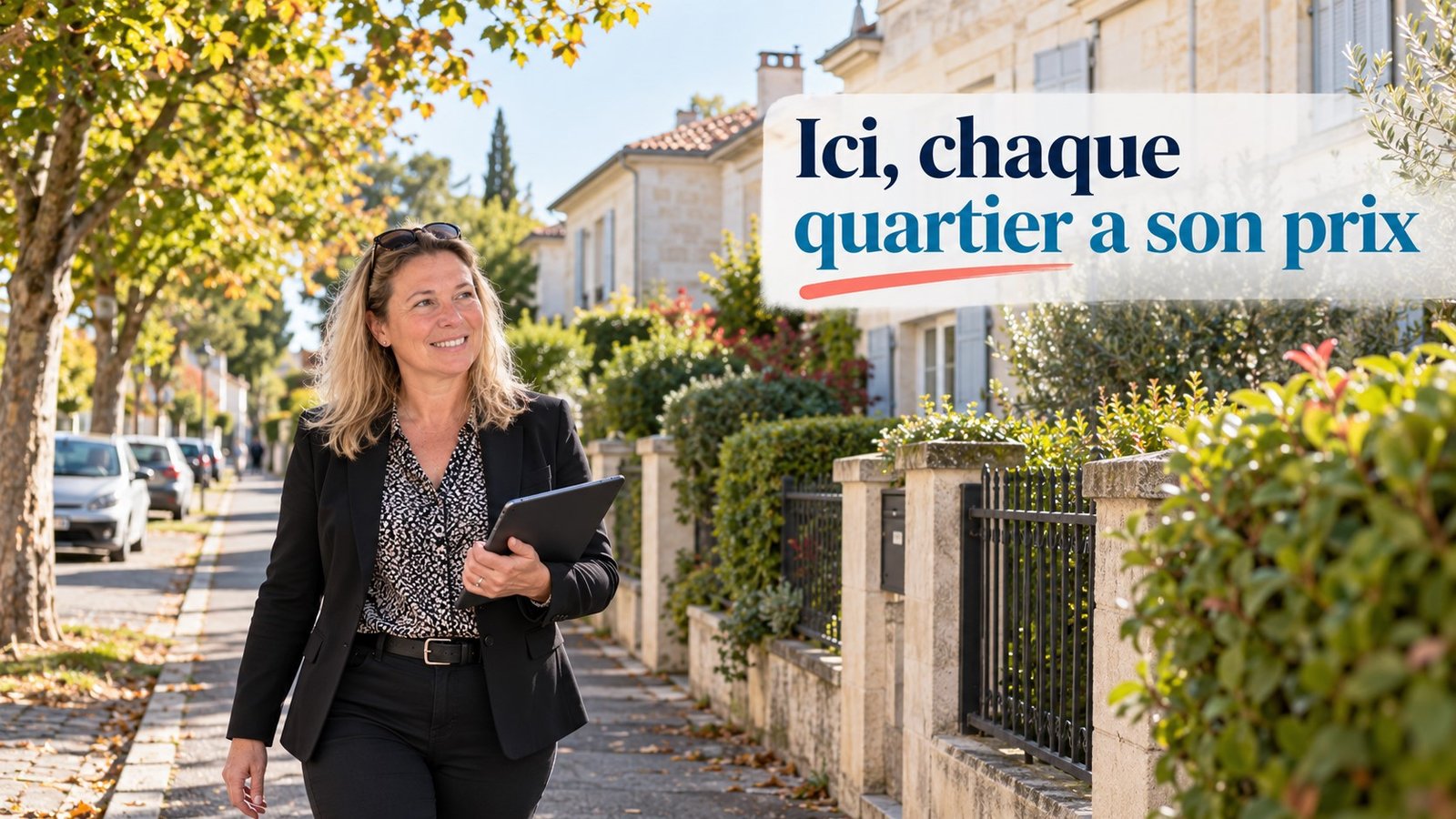 Cécile Chalamet en tournée de secteur dans une rue résidentielle de l'est de Libourne